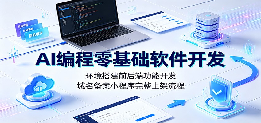 AI编程零基础软件开发：环境搭建前后端功能开发，域名备案小程序完整上架流程-玩备项目资源网