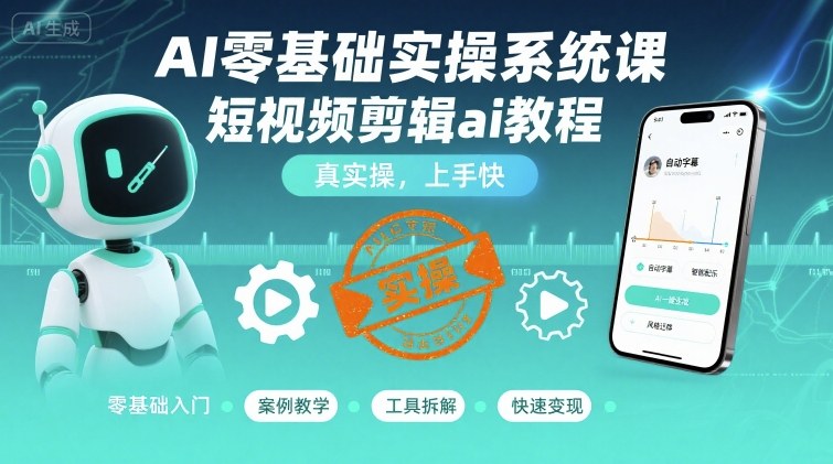 AI零基础实操系统课，短视频剪辑ai教程，真实操，上手快-玩备项目资源网