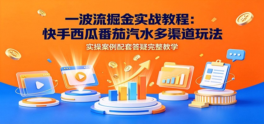一波流掘金实战教程:快手西瓜番茄汽水多渠道玩法,实操案例配套答疑完整教学-玩备项目资源网