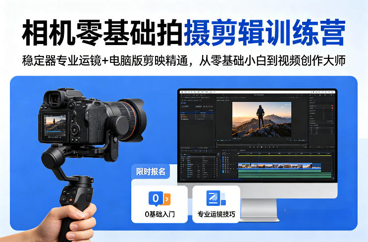 相机零基础拍摄剪辑训练营：稳定器专业运镜+电脑版剪映精通，从零基础小白到视频创作大师-玩备项目资源网