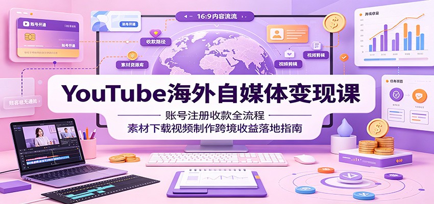 YouTube海外自媒体变现课:账号注册收款全流程,素材下载视频制作跨境收益落地指南-玩备项目资源网