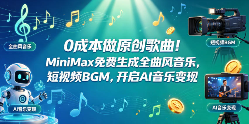 0成本做原创歌曲！MiniMax免费生成全曲风音乐，短视频BGM，开启AI音乐变现-玩备项目资源网
