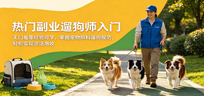 热门副业遛狗师入门，无门槛零经验可学，掌握宠物照料遛狗规范，轻松实现灵活增收-玩备项目资源网