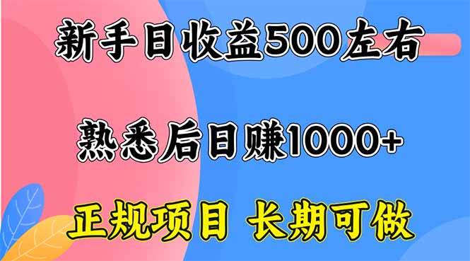 （16132期）新手日收益500+ 正规项目 长期可做-玩备项目资源网