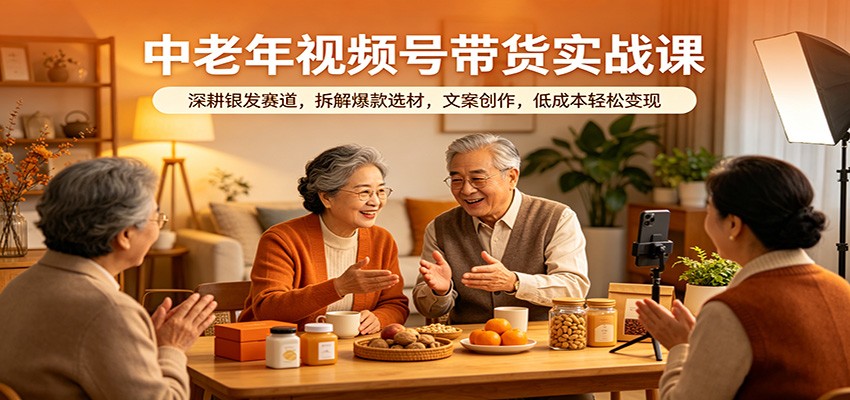 中老年视频号带货实战课：深耕银发赛道，拆解爆款选材，文案创作，低成本轻松变现-玩备项目资源网