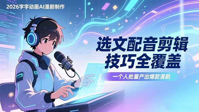 （17477期）2026字字动画AI漫剧制作-1期，选文配音剪辑技巧全覆盖，一个人就能批量产出爆款漫剧-玩备项目资源网