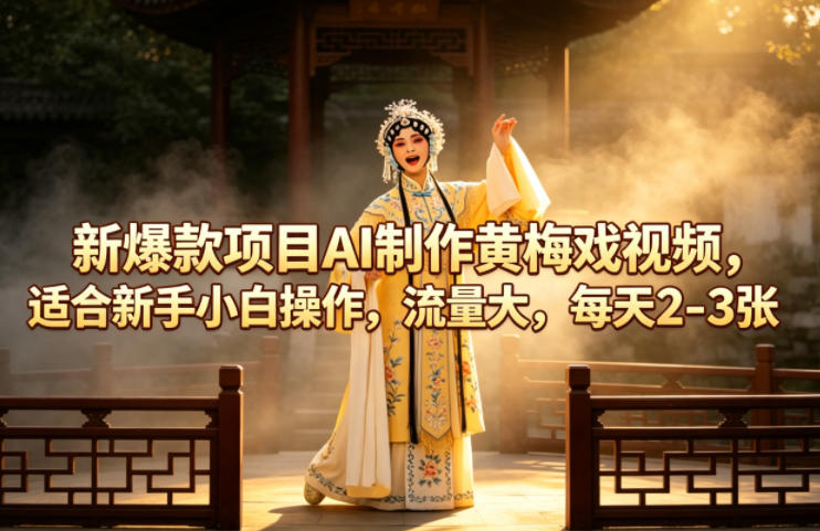 新爆款项目AI制作黄梅戏视频，适合新手小白操作，流量大，每天2-3张-玩备项目资源网