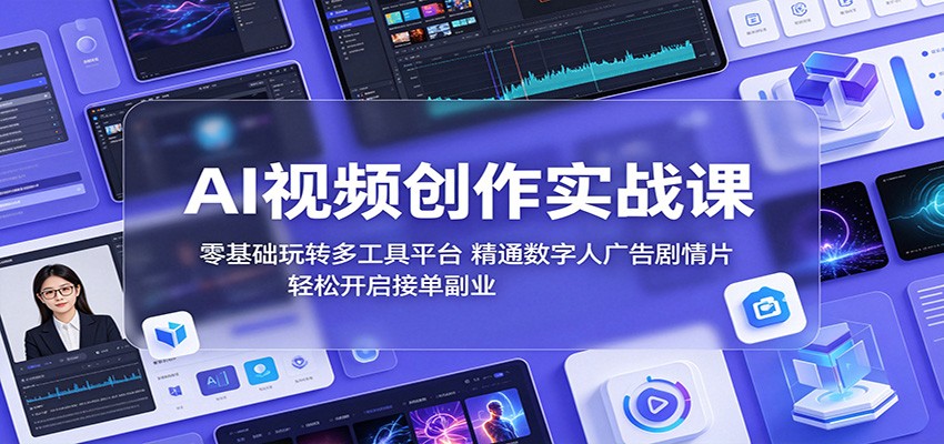 AI视频创作实战课：零基础玩转多工具平台，精通数字人广告、剧情片，轻松开启接单副业-玩备项目资源网