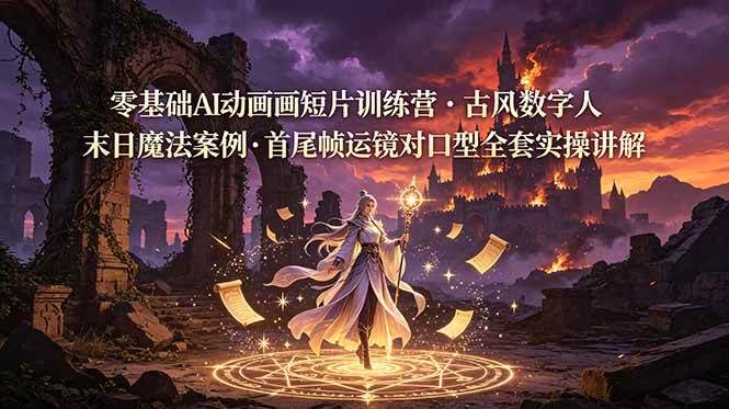 （19078期）零基础AI动画短片训练营，古风数字人末日魔法案例，首尾帧运镜对口型全套实操讲解-玩备项目资源网