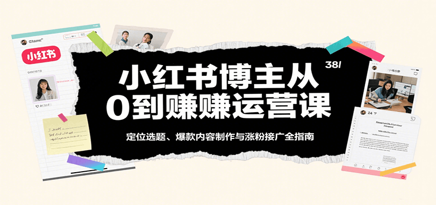 小红书博主从0到赚运营课：定位选题、爆款内容制作与涨粉接广全指南-玩备项目资源网