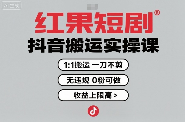 红果短剧拉新之抖音搬运实操课，1：1搬运，一刀不剪，无违规，0粉可做，收益上限高-玩备项目资源网