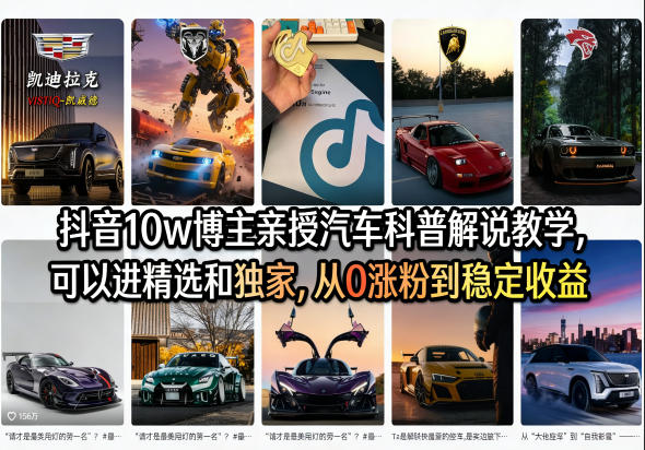 抖音10w博主亲授汽车科普解说教学，可以进精选和独家，从0涨粉到稳定收益（详细视频课程+1T素材）-玩备项目资源网