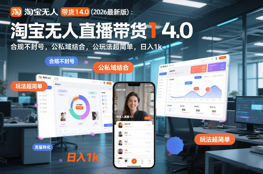 淘宝无人直播带货14.0（2026最新版）：合规不封号，公私域结合，玩法超简单，日入1k+【揭秘】-玩备项目资源网