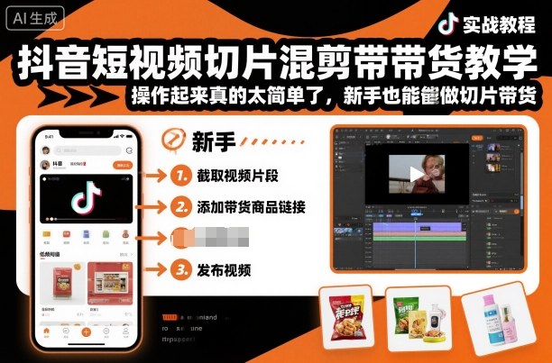 抖音短视频切片混剪带货教学，操作起来真的太简单了，新手也能做切片带货-玩备项目资源网