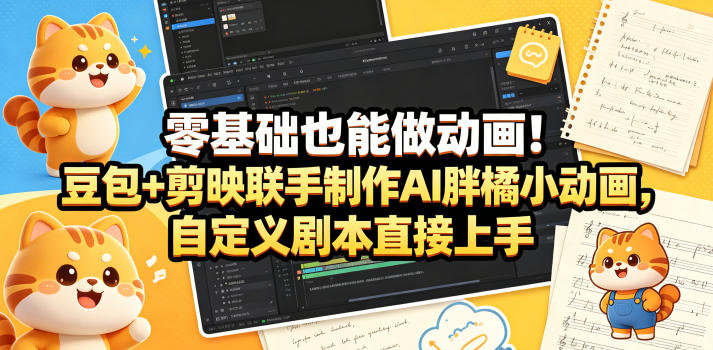 零基础也能做动画！豆包+剪映联手制作AI胖橘小动画，自定义剧本直接上手-玩备项目资源网