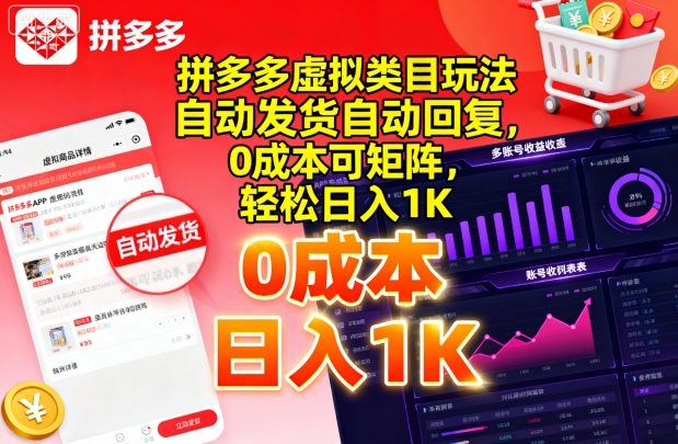 拼多多虚拟类目玩法，自动发货自动回复，0成本可矩阵，轻松日入1K【揭秘】-玩备项目资源网