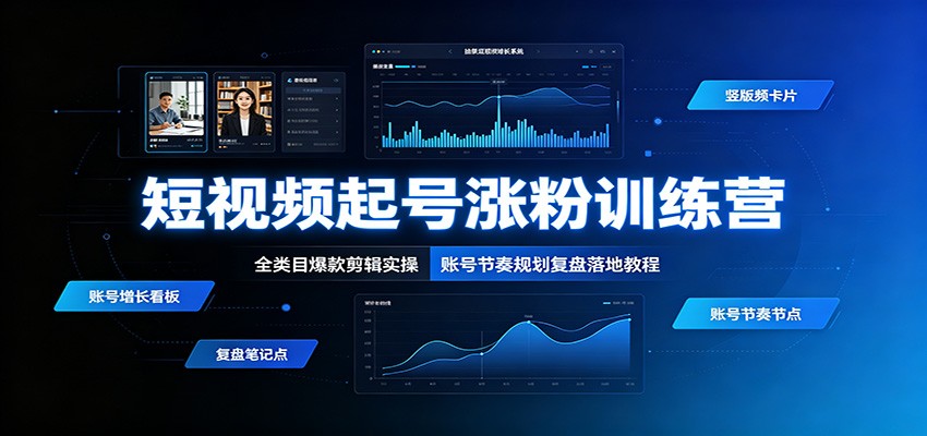 短视频起号涨粉训练营：全类目爆款剪辑实操，账号节奏规划复盘落地教程-玩备项目资源网