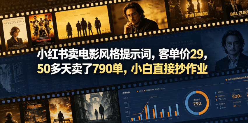 小红书卖电影风格提示词，客单价29，50多天卖了790单，小白直接抄作业！-玩备项目资源网