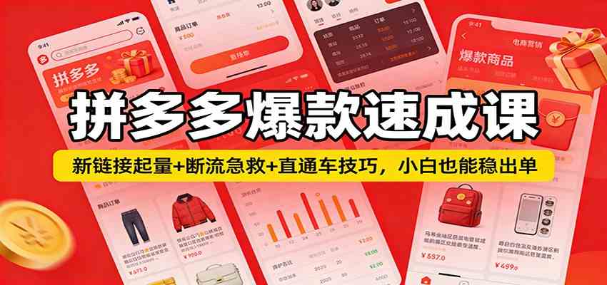 拼多多爆款速成课：新链接起量+断流急救+直通车技巧，小白也能稳出单-玩备项目资源网