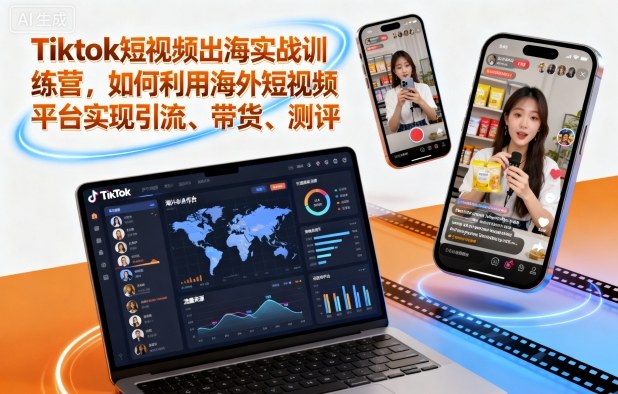Tiktok短视频出海实战训练营,如何利用海外短视频平台实现引流、带货、测评-玩备项目资源网