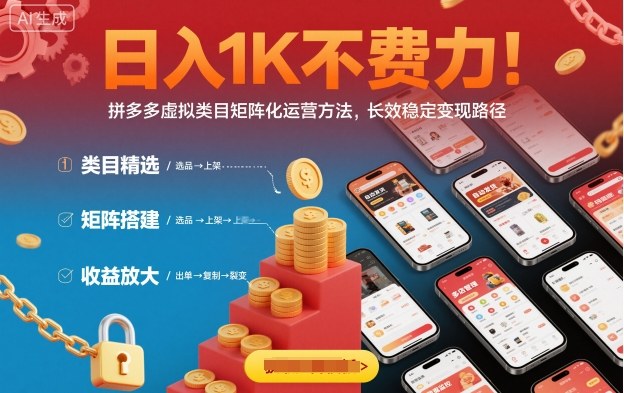 日入1K不费力!拼多多虚拟类目矩阵化运营方法,长效稳定变现路径-玩备项目资源网