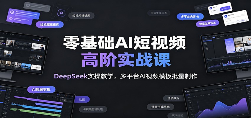 零基础AI短视频高阶实战课：DeepSeek实操教学，多平台AI视频模板批量制作-玩备项目资源网
