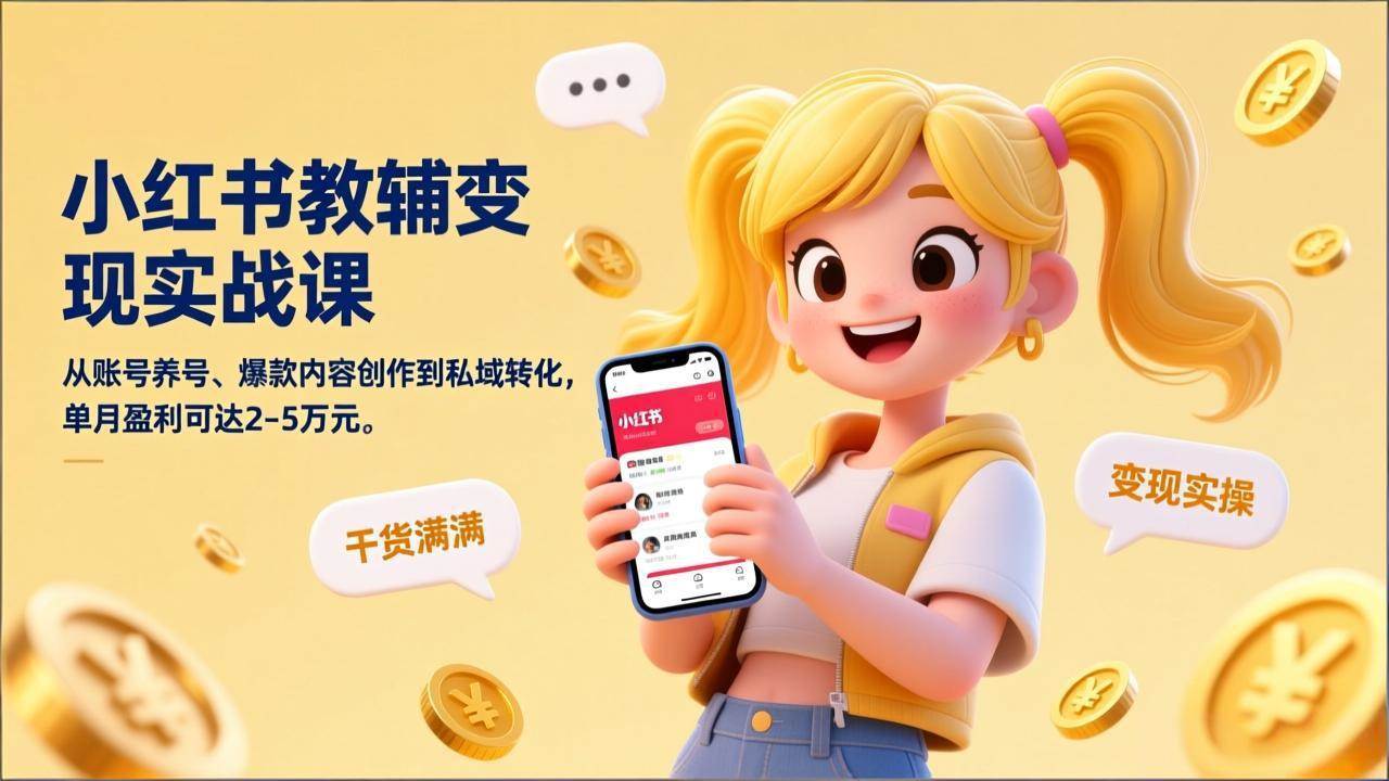（17334期）小红书教辅变现实战课，从账号养号、爆款内容创作到私域转化，单月盈利可达2-5万元-玩备项目资源网