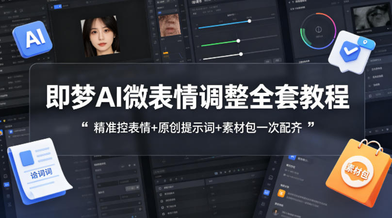 即梦AI微表情调整全套教程,精准控表情+原创提示词+素材包一次配齐-玩备项目资源网