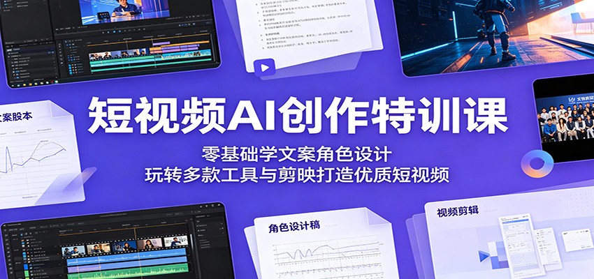 短视频AI创作特训课：零基础学文案角色设计，玩转多款工具与剪映打造优质短视频-玩备项目资源网