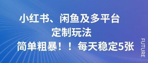 小红书、闲鱼及多平台定制玩法简单粗暴!每天稳定5张-玩备项目资源网