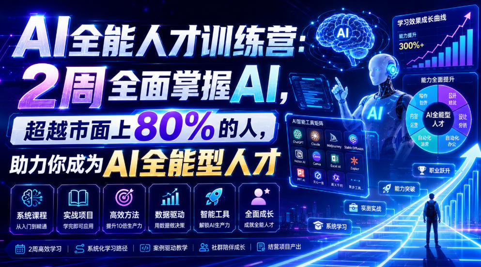 AI全能人才训练营:2周全面掌握AI,超越市面上80%的人,助力你成为AI全能型人才-玩备项目资源网