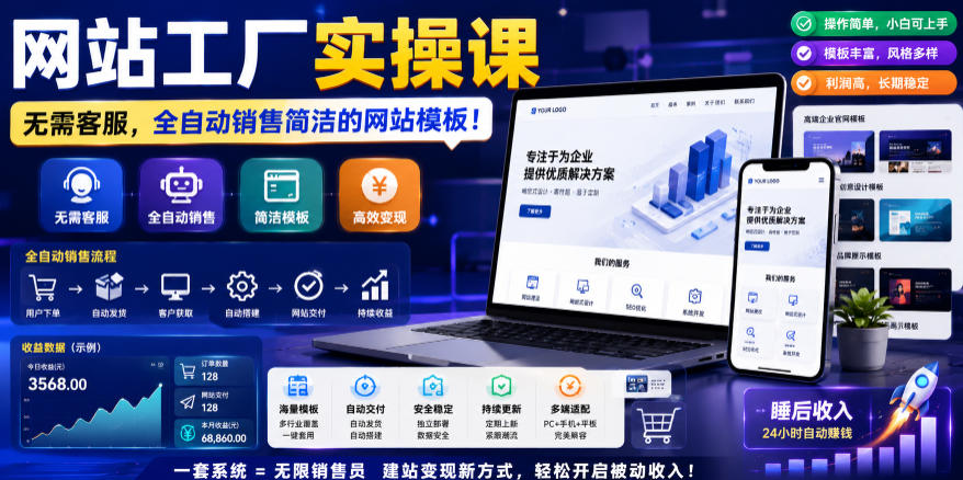 网站工厂实操课，无需客服，网站模板自动赚钱！【原创双语字幕】-玩备项目资源网
