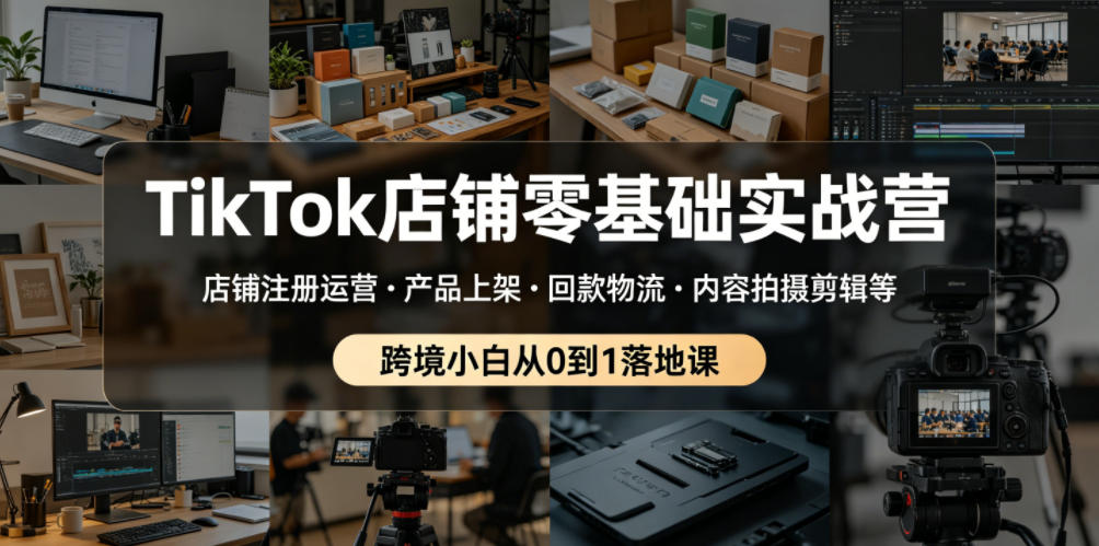 TikTok店铺零基础实战营，店铺注册运营・产品上架・回款物流・内容拍摄剪辑等 ，跨境小白从0到1落地课-玩备项目资源网