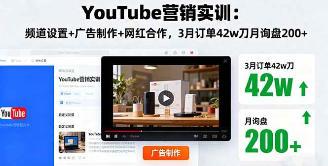 （16107期）YouTube营销实训：频道设置+广告制作+网红合作，3月订单42w刀月询盘200+-玩备项目资源网