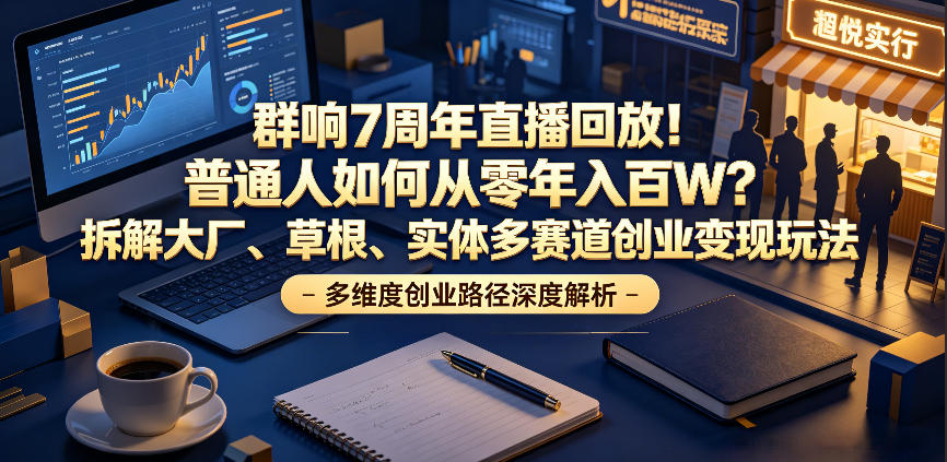 群响7周年直播回放！普通人如何从零年入百W？拆解大厂、草根、实体多赛道创业变现玩法（更新）-玩备项目资源网