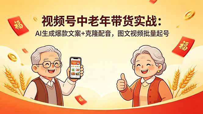 （18396期）视频号中老年带货实战：AI生成爆款文案+克隆配音，图文视频批量起号-玩备项目资源网