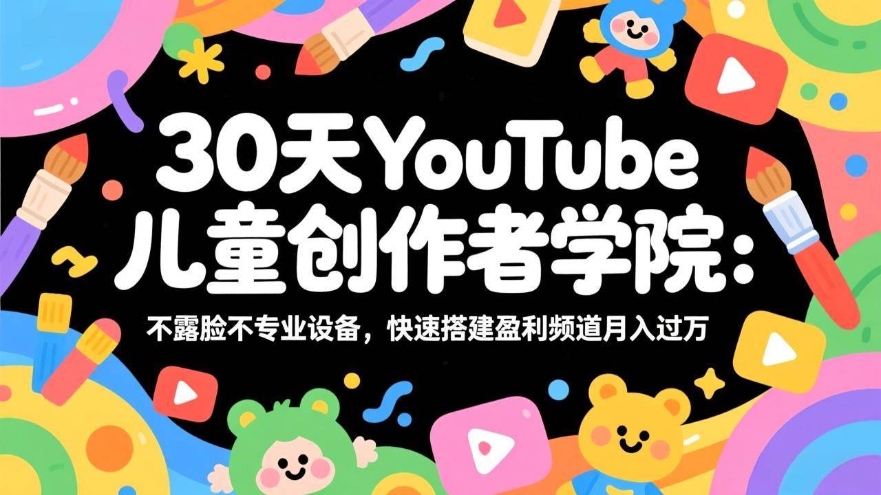 （17554期）30天YouTube儿童创作者学院：不露脸不专业设备，快速搭建盈利频道月入过万-玩备项目资源网