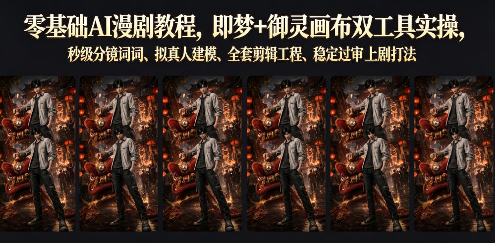零基础AI漫剧教程，即梦+御灵画布双工具实操，秒级分镜提示词、拟真人建模、全套剪辑工程、稳定过审上剧打法-玩备项目资源网