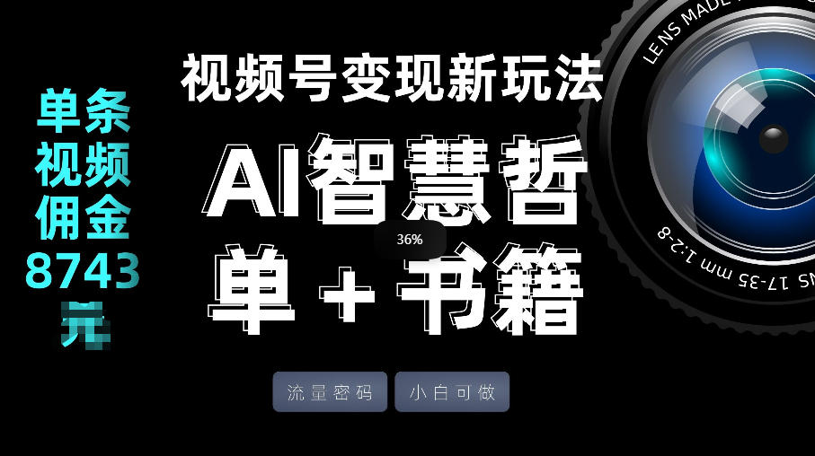 视频号流量密码,变现新玩法-AI智慧哲单+书单,单条视频佣金8743米-玩备项目资源网