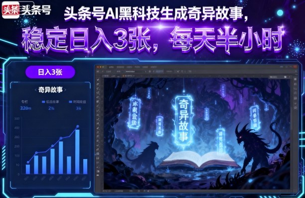 头条号AI黑科技生成奇异故事，稳定日入3张，每天半小时-玩备项目资源网