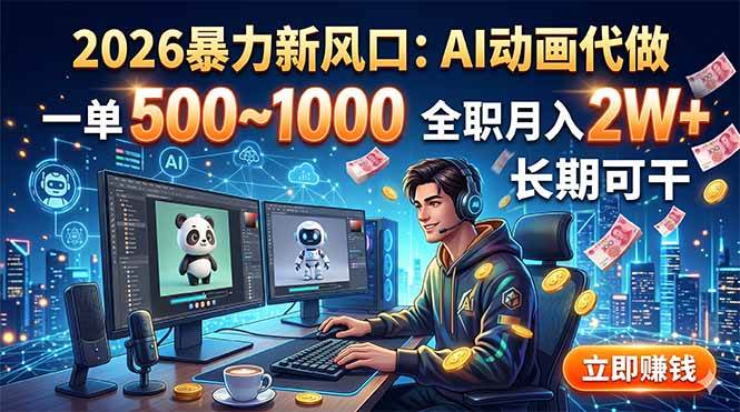 （18993期）2026暴力新风口：AI动画代做，一单500~1000，全职月入2W+，长期可干-玩备项目资源网