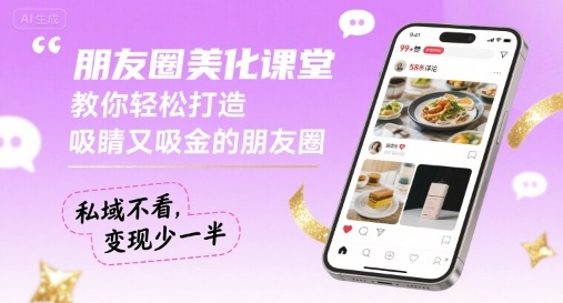 朋友圈美化课堂，教你轻松打造，吸睛又吸金的朋友圈，私域不看，变现少一半-玩备项目资源网