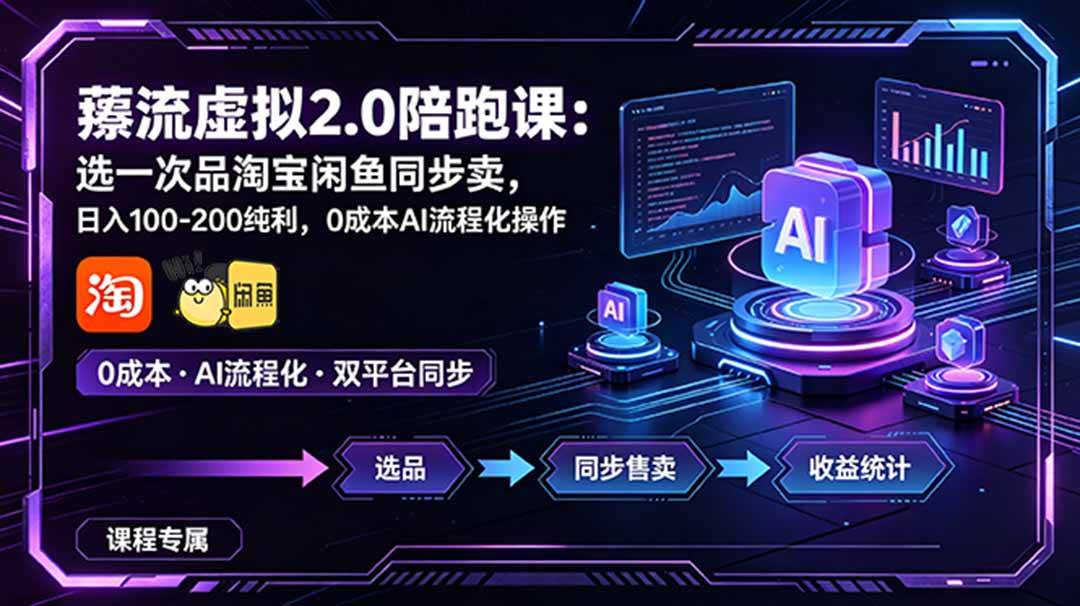 （18942期）薅流虚拟2.0陪跑课：选一次品淘宝闲鱼同步卖，日入100-200纯利，0成本AI流程化操作-玩备项目资源网