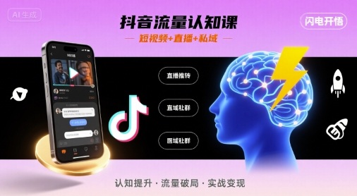 抖音流量认知课，短视频+直播+私域，认知提升，闪电开悟-玩备项目资源网