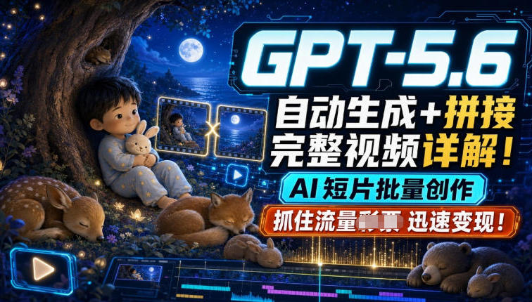 GPT-5.6自动生成+拼接完整视频详解,AI短片批量创作,抓住流量迅速变现!-玩备项目资源网