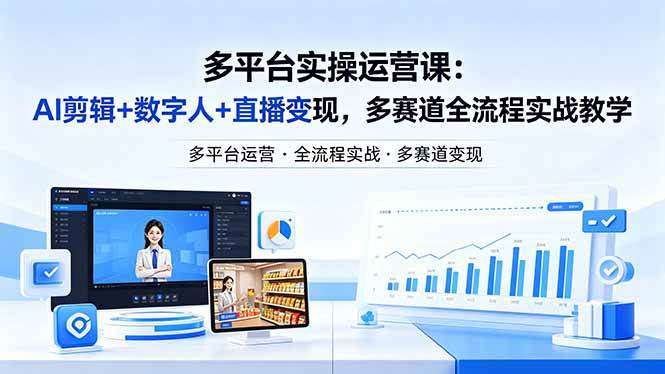 （18193期）某团队多平台实操运营课-更新26年4月25：AI剪辑+数字人+直播变现，多赛道全流程实战教学-玩备项目资源网