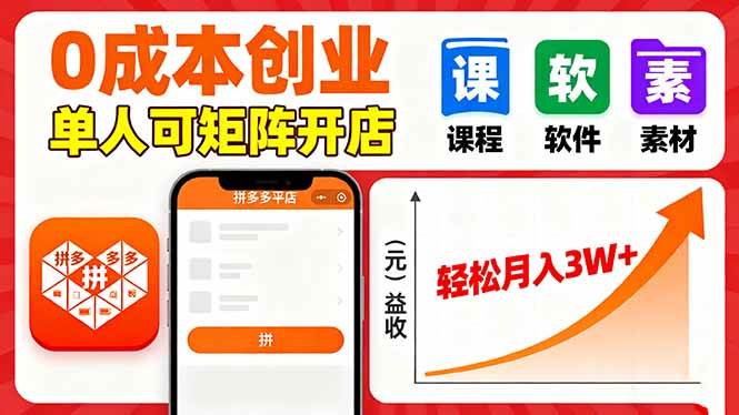 （16047期）拼多多虚拟电商，0成本，单人可矩阵开店，轻松月入3W+-玩备项目资源网