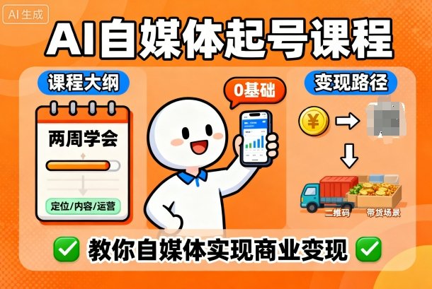 AI自媒体起号课程，0基础小白两周学会，教你自媒体实现商业变现-玩备项目资源网