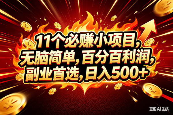 （18245期）11个必赚钱的小项目，百分百赚米，无脑简单，副业首选，日入300+-玩备项目资源网