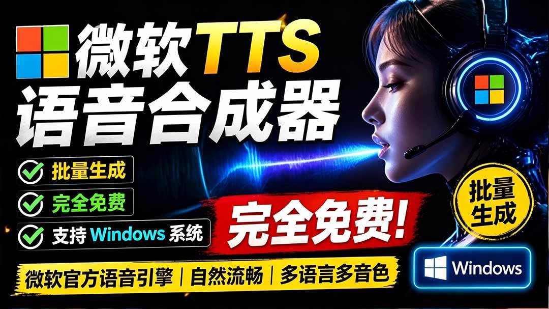 （19494期）微软 TTS 免费语音配音生成器，完全免费，支持多语音、多音色选择，Windows系统专用 TTS语音合成器-玩备项目资源网